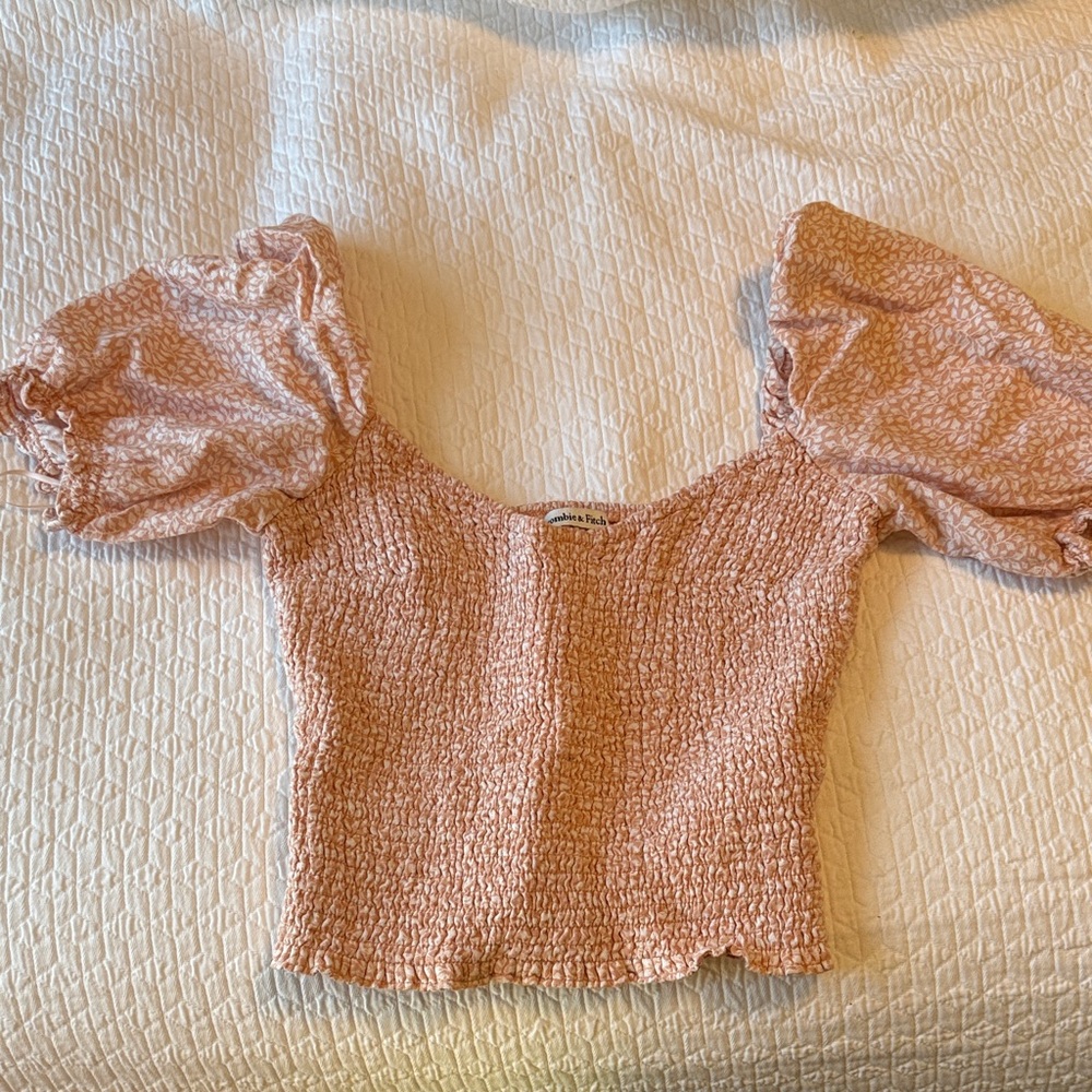 Abercrombie & Fitch Blush Smocked Puff Sleeve Blouse